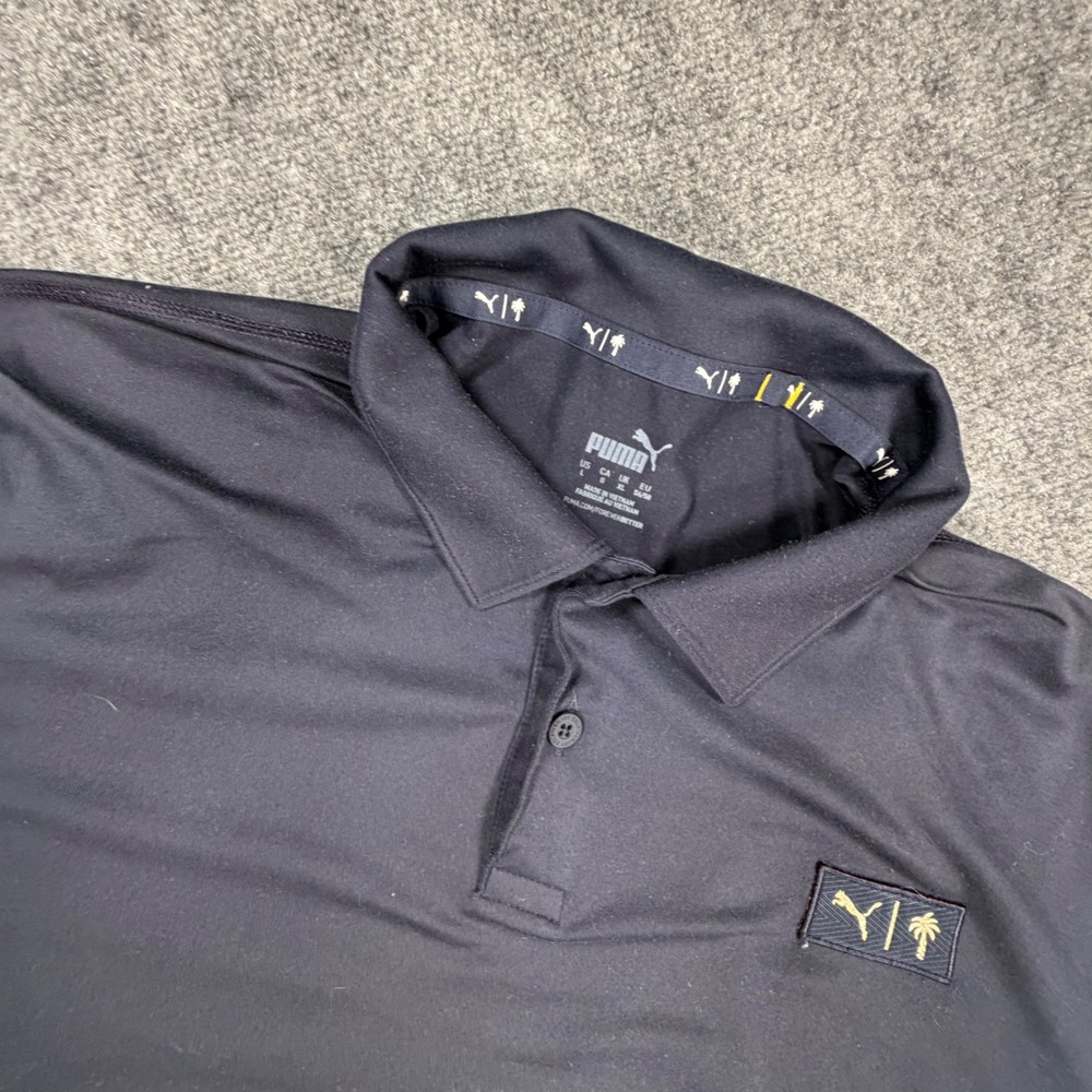 Puma x Palm Tree Crew Golf Polo Mens Large Navy Blue Short Sleeve PTC Shirt 0639
